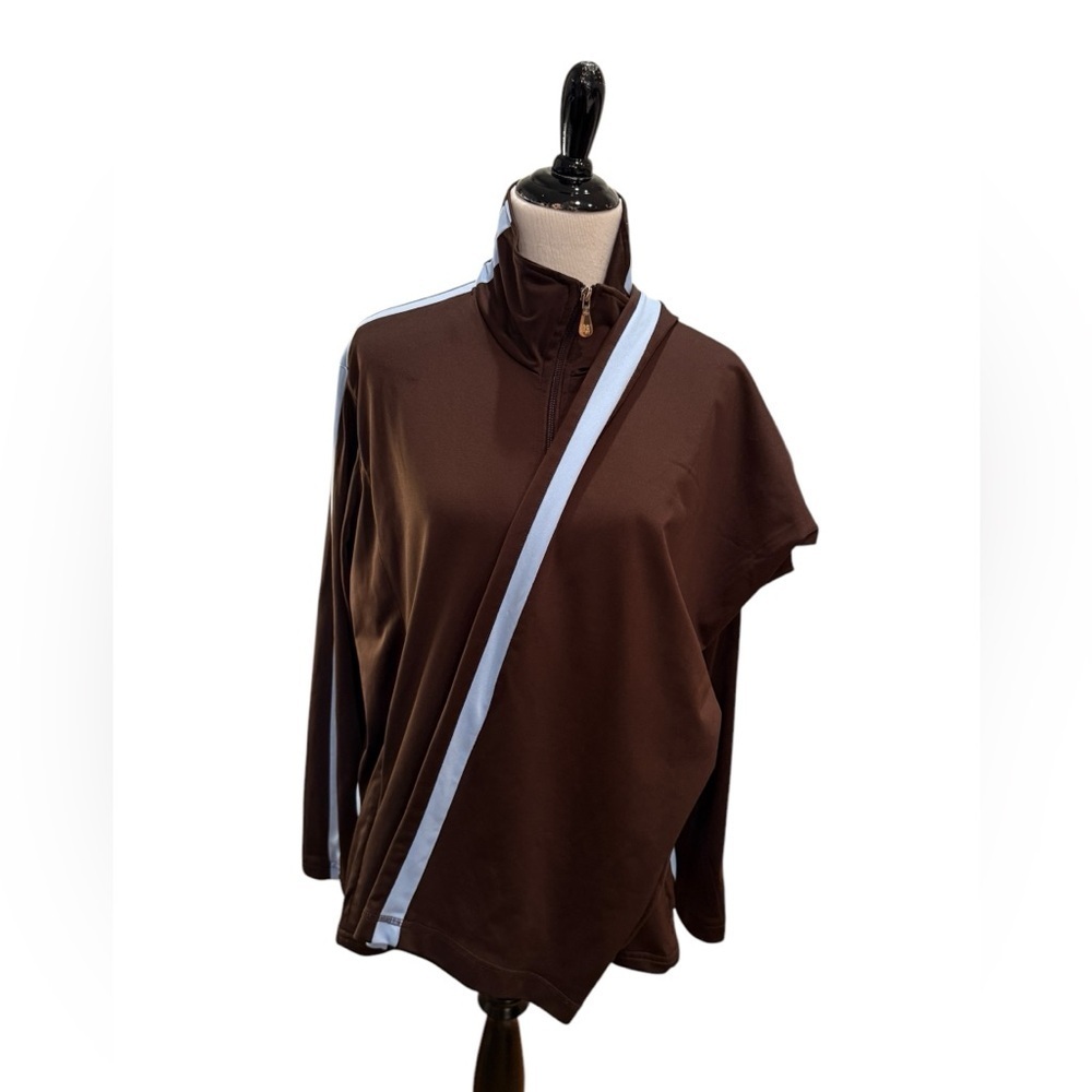 Oleg Cassini Sport Brown/Light Blue Strip Zip Up Track Jacket & Pants Set 2X